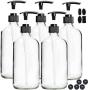 Youngever 5 Pack Empty Clear Glass Pump Bottles, 8 Ounce Lotion Pump Bottles, Soap Dispenser, Refillable Containers, Durable Black Pumps