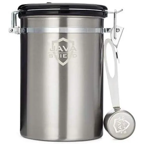 Java Shield Coffee Container ? Airtight Canister with co2 Valve for Freshness ? Large Stainless Steel Container with Scoop - Keep Beans and Ground Coffee Fresh Longer ? Built-In Calendar Wheel Java Shield Coffee Container ? Airtight Canister with co2 Valve for Freshness ? Large Stainless Steel Container with Scoop - Keep Beans and Ground Coffee Fresh Longer ? Built-In Calendar Wheel