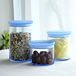 Sealed Glass Storage Jar Food Grains Transparent Bottle Tea Coffee Seal Storage Cans DELICATEWNN (Capacity : Blue 450ml)