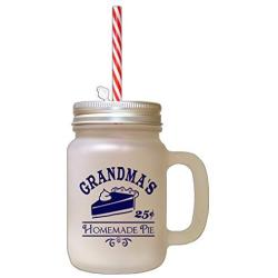 Navy GrandmaS Homeamade Pe 25 Cents Frosted Glass Mason Jar With Straw