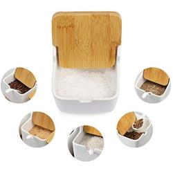 DELIGHTSHOP19 Porcelain Spice Sugar Jar Pepper Salt 3 PACK with Spoon and Lids Ceramic Bowl Spice Storage Kitchen