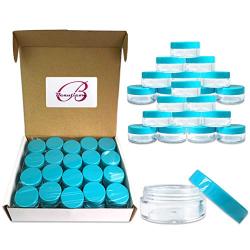 40 New empty 10 Gram (0.35 oz) Plastic Pot Jars with Lids for Lip Balms, Salves, Creams, Cosmetics, Nail Accessories, Rhinestones, Herbs, Spices - BPA Free (Teal Screw Lid)