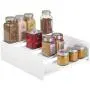 mDesign Plastic Kitchen Spice Bottle Rack Holder, Food Storage Organizer for Cabinet, Cupboard, Pantry, Shelf - Holds Spices, Mason Jars, Baking Supplies, Canned Food, 4 Levels, 2 Pack - White