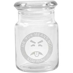 Clear Glass Herb Stash Jar with Lid 4.5 oz with Mr Yuk Logo from Smoke Promos