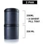 BlenderBottle ProStak Twist n Lock Storage Jars Expansion 2-Pak with Pill Tray, Black