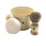 GBS Mens Wet Shaving Set Ivory -3 Piece set - Pure Badger Hair Shaving Brush, Ceramic Mug and 97% All Natural Shave Soap Compliments any Shaving Razor For The Best Shave Great Gift Men