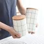 Ceramic Kitchen Storage Jars With Bamboo Lids Grains Tea Coffee Sugar Canisters Kitchen Container Organizer Cans Storage Bottles,400Ml