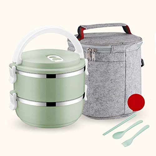 Thermos Lebensmittelbehälter Thermos Edelstahl Trinkflasche, Tragbarer Lunch Bag, Lunchbox für Kinder, Isolierung 1-3 Stunden (Farbe: Grün, Größe: 2 Schichten)