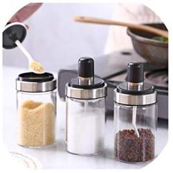 1PCS Glass Seasoning Storage Box Spice Jar With Spoon Storage Container Jar Salt And Pepper Cumin Powder Box Kitchen Tool 0508#,United States