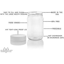 Pinnacle Mercantile Crystal Clear Plastic Mason Jars with Screw on Liner Lids 16 oz Set 6 Made in USA