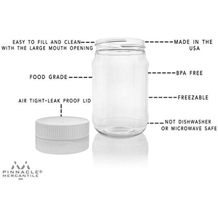 Pinnacle Mercantile Plastic Containers with Screw on Lids 16 oz Quart Hot  or Cold Freezable Food Ice Cream Jars White BPA