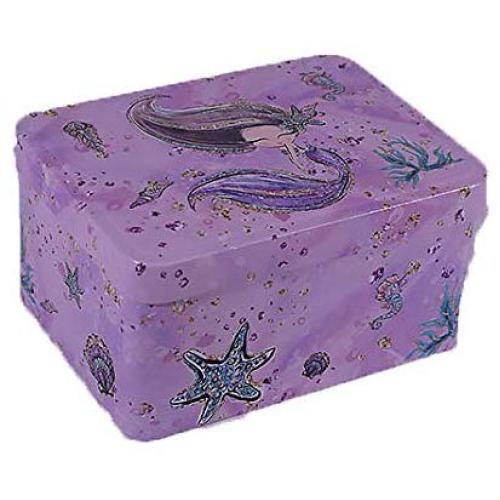 Metal Tin Box Mermaid Purple Storage Container with Lid