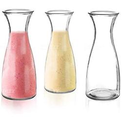 3-Piece Glass Carafe Set ? 1 Liter Pitchers for Party ? 10 Inch Tall Jugs? Water or Milk Bottles