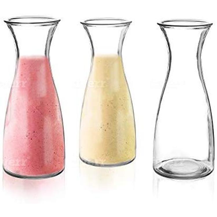 1 Liter Glass Carafe, 4 Pack - Elegant Wine Decanter and Drink Pitcher - Narrow