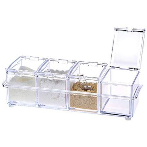 Clear Acrylic Seasoning Box Set, Premium Condiment Spice Jar With Lid And 4 Serving Spoons Portable Spice Storage Canister