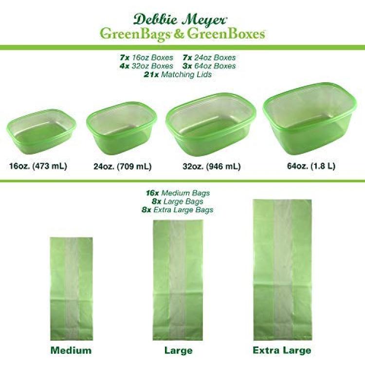 Debbie Meyer Green Bags GreenBoxes 74 Piece Set - Fresh Fruit Veggie  Containers