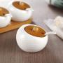 DUDDP Storage Spice lar set Modern Design Porcelain Jar Bamboo Lid,Ceramic Serving Spoon, Bamboo Tray Perfect Canister for Sugar Bowl Serving Tea, Coffee, Spice Best Pottery Cruet Pot for Your Home, K