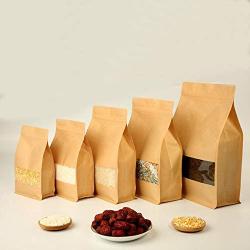 12pcs Reusable Kraft Paper Hermetic Bag Zip Lock Food Storage Pouches Transparent Window Self Sealing Bags Stand Up Pouch Bags with Tear Notch for Candy Nuts Beans Tea (6.3 x 10.2 x 3.1 inch)