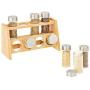 mDesign Bamboo Kitchen Cabinet, Pantry, Shelf Organizer Spice Rack - 2 Level Storage, Eco-Friendly, Multipurpose, Includes 8 Glass Jars - Natural Light Wood