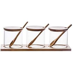 TNKML Glass Seasoning Jar Bamboo Cover Spoon Fashion Design Glass Storage Jar For Spice Salt Pepper Coffee Sugar Jar Salt Shaker Spice Container