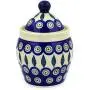 Polish Pottery 5?-inch Jar with Lid (Peacock Leaves Theme) + Certificate of Authenticity Polish Pottery 5?-inch Jar with Lid (Peacock Leaves Theme) + Certificate of Authenticity