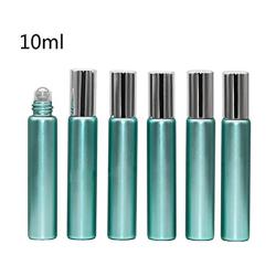 6Pcs 10ml/0.33oz Upscale Glass Roller Bottle Empty Glass Dropper Cosmetic Sample Packing Vial Container Holder Pot Jar With Metal Roller Ball and Silver Caps(Green)