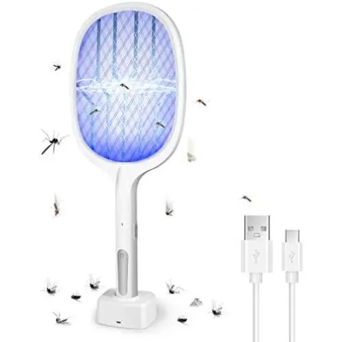 Elektro-Zapper, Mückenbekämpfer Lampe & Schläger 2-in-1, USB-Ladbarer Elektro-Schläger für Zuhause und Draußen – Leistungsstarke Rastertechnologie