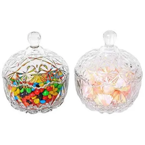 ComSaf Glass Candy Dish with Lid Decorative Candy Bowl, Crystal Covered Storage Jar, Set of 2(Diameter:4.1 Inch) ComSaf Glass Candy Dish with Lid Decorative Candy Bowl, Crystal Covered Storage Jar, Set of 2(Diameter:4.1 Inch)