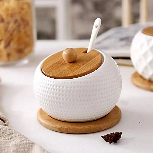 Keramik-Behälter Salzbehälter Großkapazität Küchen Gewürzflasche Gewürzbox Küchenzubehör Lagerbox Tray Condiment-Gläser (Farbe: A)