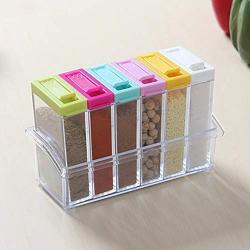 Seasoning Box,? 6Pcs/Set Kitchen Spice Storage Bottle Jars Transparent PP Salt Pepper Cumin Powder Box Tool Spice Jars(15.86.110.2cm)