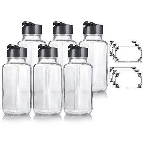 8 oz / 240 ml Clear Glass Square Spice Jar with Black Sifter (6 Pack) + Labels - Two Sided Sifter Cap (Shaker Holes/Pour Open) and Freshness Seal for a Professional Look 8 oz / 240 ml Clear Glass Square Spice Jar with Black Sifter (6 Pack) + Labels - Two Sided Sifter Cap (Shaker Holes/Pour Open) and Freshness Seal for a Professional Look