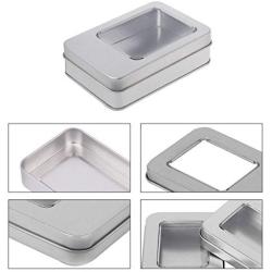 Milue Rectangular Tin Silver Storage Box Case Organizer with Half Clear Window Lid (04#)