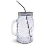 Mason Jar Mugs with Handle, Regular Mouth Colorful Lids with 2 Reusable Stainless Steel Straw, Set of 2 (Silver), Kitchen GLASS 16 oz Jars,''Refreshing Ice Cold Drink'' & Dishwasher Safe