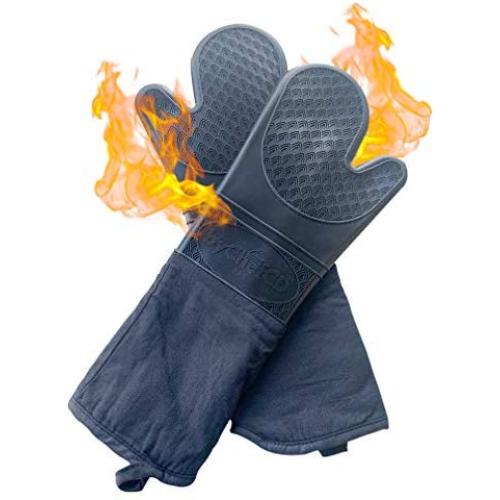 ByChefCD Extra Long Silicone Oven Mitts/Heat Resistant Gloves Non-Slip Professional Cooking Gloves, Kitchen Potholders and Oven Mitts, Grill Gloves Heat Resistant, Oven Mitt