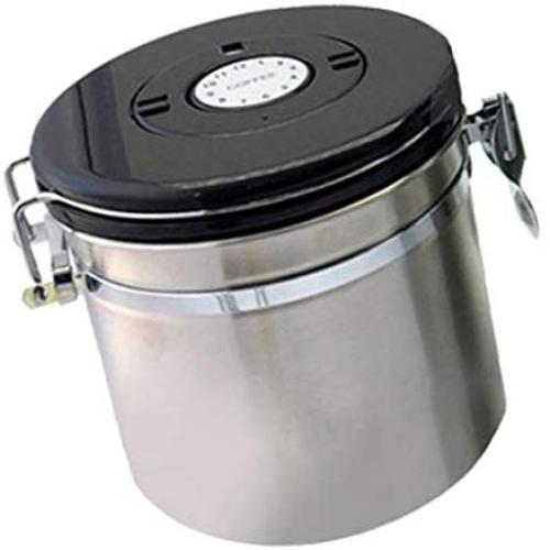Stainless Steel Airtight Canister with Co2 Vent Valve ＆ Date Tracker Wheel and Locking Clamp for Kitchen, Coffee Ground Vault Jar, Silver, 5inch