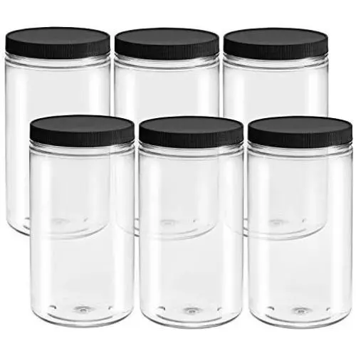 Lot de 6 Pots en Plastique Transparents de 284 ml à 946 ml avec Couvercles – Contenants Durables, Ronds, Sans BPA – Multi-Usage