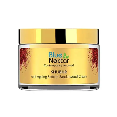 Blauer Nektar Anti-Aging Gesichtscreme – Natürliche Ayurvedische Sandelholz-Safran-Creme gegen Falten und feine Linien.