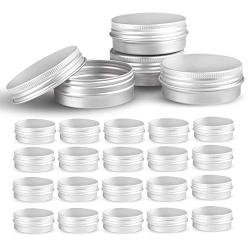 Round Silver Aluminum Metal Tin Storage Jar Containers with Secure Screw Top Lids for Cosmetic, Lip Balm,DIY Salves, Candles,pill, Skin Care and tea, 24pcs