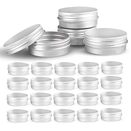 Silberner Aluminium Metall Tin Behälter mit sicheren Schraubverschlüssen für Kosmetik, Lippenpflege, DIY-Salben, Kerzen, Pillennahbox, Hautpflege und Tee, 24 Stück