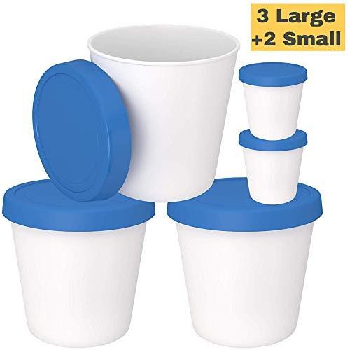 Ice Cream Freezer Storage Containers with Silicone Lids (3 Pack, 1- Quart Each) + 2 Serving Cups ? Dishwasher Safe - Large Reusable BPA-Free Tub for Homemade Ice-Cream