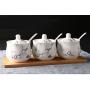 Ceramics Marbling Sugar Salt Pepper Storage Jar Seasoning Pot with Lid and Spoon