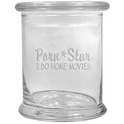 12 oz Clear Glass storage Herb Stash Jar and Lid with Porn Star Logo