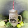 Green My Daddy Is A Truck Driver WhatS Your Daddy Do? Frosted Glass Mason Jar With Straw