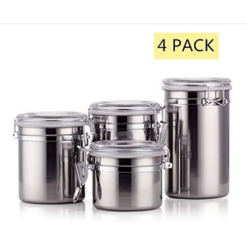 NAVND 4-Piece Stainless Steel Sealed Canister Kitchen Storage Tank, Coffee Beans, Milk Powder, Tea, Dried Fruit, Multi-Function Sealed Can With Transparent Cover,28 oz,40 oz,49 oz,67 oz.