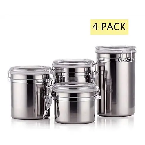 NAVND 4-Piece Stainless Steel Sealed Canister Kitchen Storage Tank, Coffee Beans, Milk Powder, Tea, Dried Fruit, Multi-Function Sealed Can With Transparent Cover,28 oz,40 oz,49 oz,67 oz. NAVND 4-Piece Stainless Steel Sealed Canister Kitchen Storage Tank, Coffee Beans, Milk Powder, Tea, Dried Fruit, Multi-Function Sealed Can With Transparent Cover,28 oz,40 oz,49 oz,67 oz.