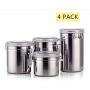 NAVND 4-Piece Stainless Steel Sealed Canister Kitchen Storage Tank, Coffee Beans, Milk Powder, Tea, Dried Fruit, Multi-Function Sealed Can With Transparent Cover,28 oz,40 oz,49 oz,67 oz.