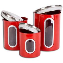 EASEASE Airtight Window Kitchen Canisters with Fingerprint Resistant Lids (Set of 3). (Red)