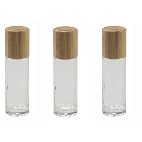 3PCS 10ML 0.3OZ Transparent Empty Roller Bottles with Stainless Steel Roller Balls and Bamboo Cover Essential Oil Perfume Holder Jar Pot Portable Refillable Container for Travel Daily Life