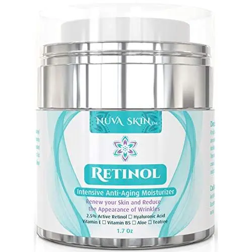 Nuva Skin Retinol Creme Feuchtigkeitspflege für Gesicht & Augen – Mit Retinol, Hyaluronsäure & Vitamin E – Anti-Aging Behandlung Reduziert Falten & Linien – Sanftes Tag- und Nachtserum, 1.7 Fl Oz