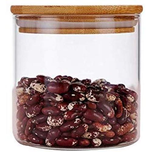 Bocal de Conservation Alimentaire Transparent pour Cuisine, Lot de 2, Bouchon en Bambou et Bois (550ml, Lot de 2)